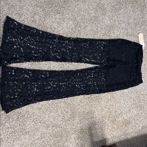 Black floral cut out pants